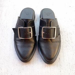 "Dr. Martens" black leather slides